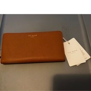 Ted Baker London Brown Pebbled Leather Zip Around Wallet Clutch